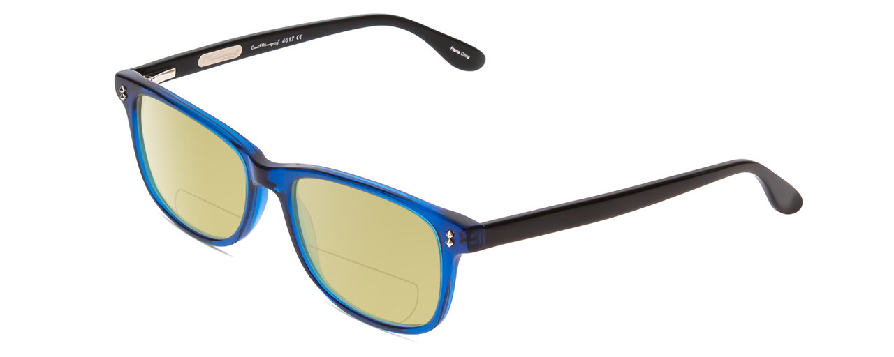 Profile View of Ernest Hemingway H4617 Designer Polarized Reading Sunglasses with Custom Cut Powered Sun Flower Yellow Lenses in Shiny Cobalt Dark Blue Black Unisex Cateye Full Rim Acetate 56 mm