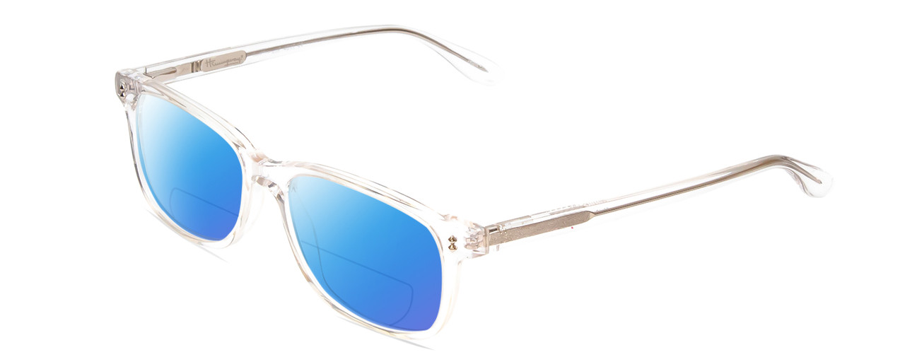 Profile View of Ernest Hemingway H4617 Designer Polarized Reading Sunglasses with Custom Cut Powered Blue Mirror Lenses in Crystal Clear Unisex Cateye Full Rim Acetate 56 mm