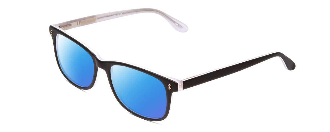 Profile View of Ernest Hemingway H4617 Designer Polarized Sunglasses with Custom Cut Blue Mirror Lenses in Matte Black Unisex Cateye Full Rim Acetate 56 mm