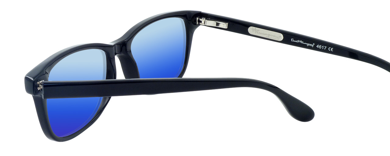 Close View of Ernest Hemingway H4617 Designer Polarized Sunglasses with Custom Cut Blue Mirror Lenses in Matte Black Unisex Cateye Full Rim Acetate 56 mm