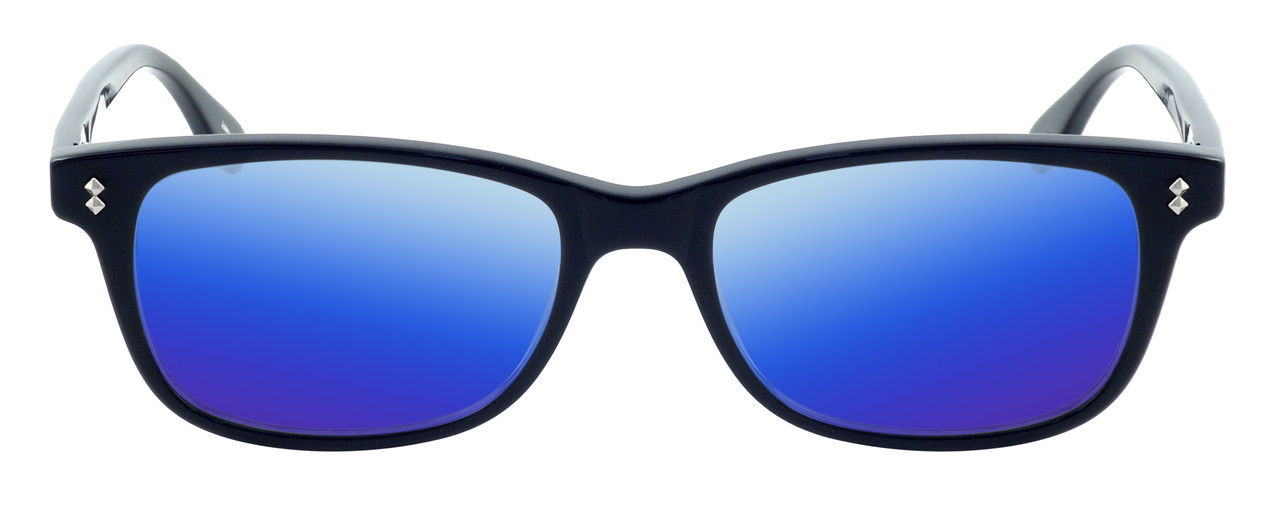 Front View of Ernest Hemingway H4617 Designer Polarized Sunglasses with Custom Cut Blue Mirror Lenses in Matte Black Unisex Cateye Full Rim Acetate 56 mm