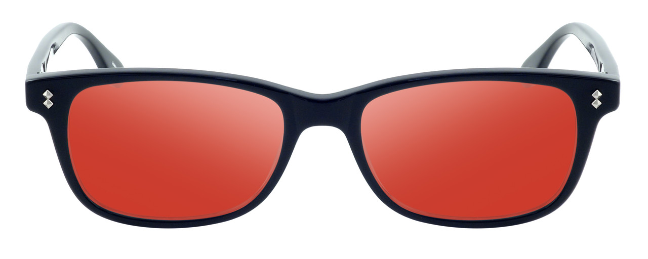 Front View of Ernest Hemingway H4617 Designer Polarized Sunglasses with Custom Cut Red Mirror Lenses in Matte Black Unisex Cateye Full Rim Acetate 56 mm