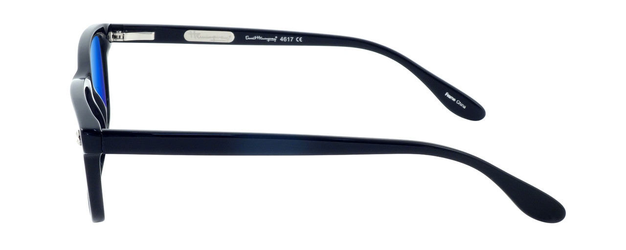 Side View of Ernest Hemingway H4617 Designer Polarized Reading Sunglasses with Custom Cut Powered Blue Mirror Lenses in Matte Black Unisex Cateye Full Rim Acetate 56 mm
