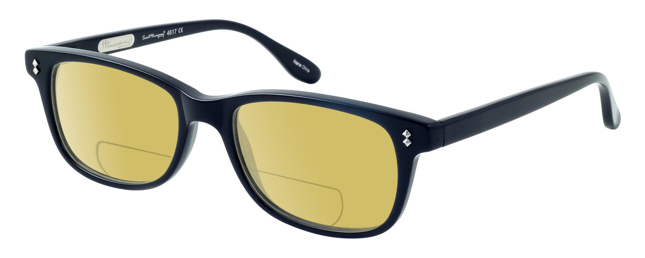 Profile View of Ernest Hemingway H4617 Designer Polarized Reading Sunglasses with Custom Cut Powered Sun Flower Yellow Lenses in Matte Black Unisex Cateye Full Rim Acetate 56 mm