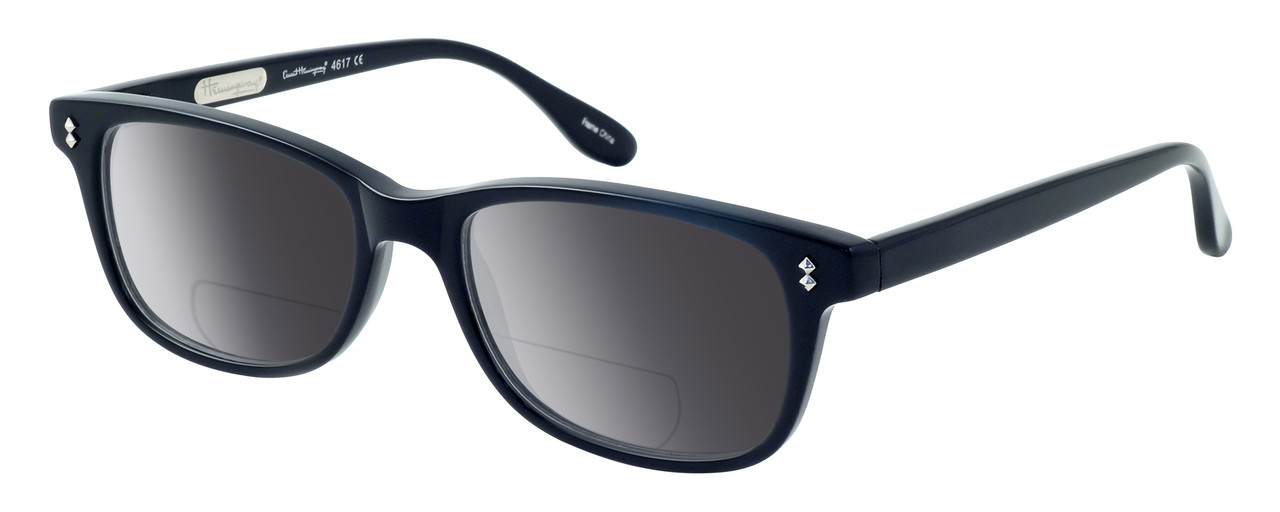 Profile View of Ernest Hemingway H4617 Designer Polarized Reading Sunglasses with Custom Cut Powered Smoke Grey Lenses in Matte Black Unisex Cateye Full Rim Acetate 56 mm