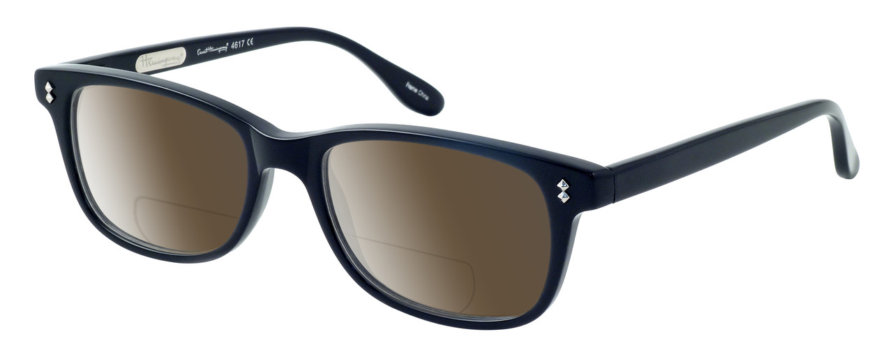 Profile View of Ernest Hemingway H4617 Designer Polarized Reading Sunglasses with Custom Cut Powered Amber Brown Lenses in Matte Black Unisex Cateye Full Rim Acetate 56 mm