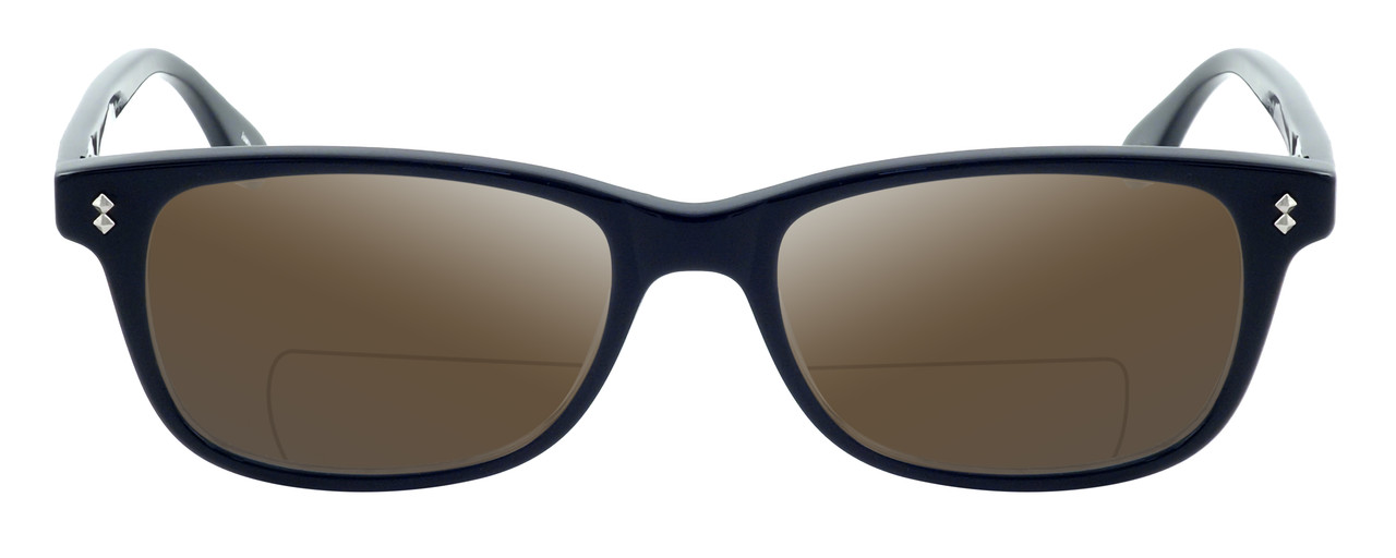 Front View of Ernest Hemingway H4617 Designer Polarized Reading Sunglasses with Custom Cut Powered Amber Brown Lenses in Matte Black Unisex Cateye Full Rim Acetate 56 mm