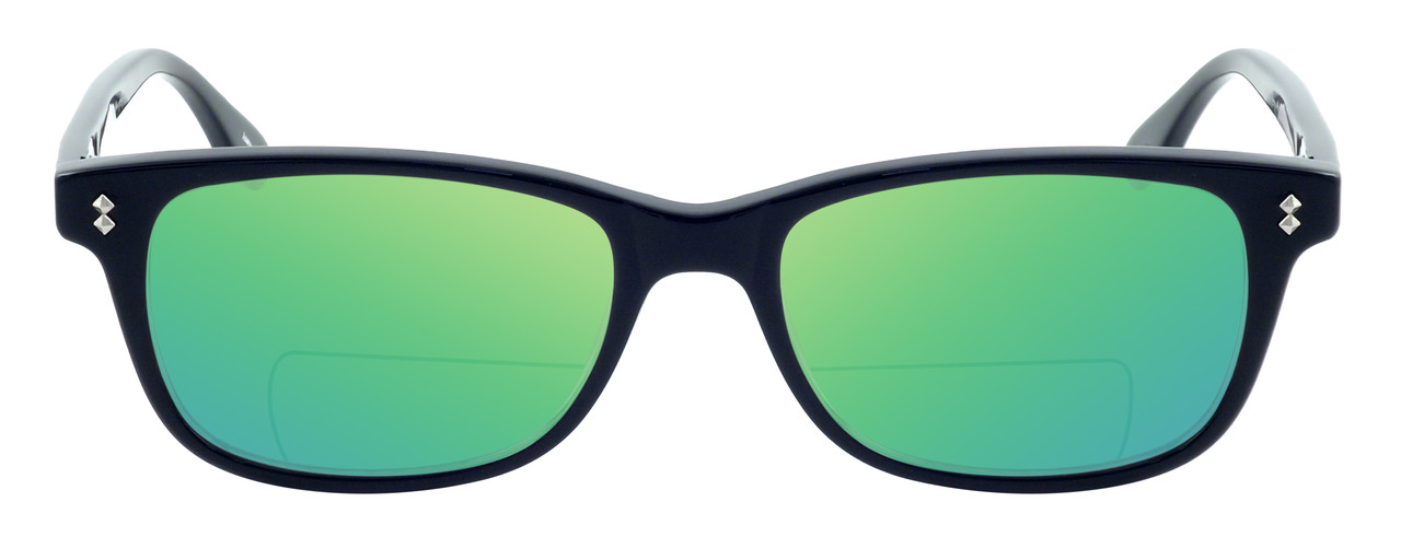 Front View of Ernest Hemingway H4617 Designer Polarized Reading Sunglasses with Custom Cut Powered Green Mirror Lenses in Matte Black Unisex Cateye Full Rim Acetate 56 mm