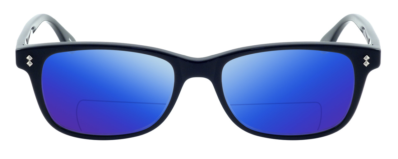 Front View of Ernest Hemingway H4617 Designer Polarized Reading Sunglasses with Custom Cut Powered Blue Mirror Lenses in Matte Black Unisex Cateye Full Rim Acetate 56 mm
