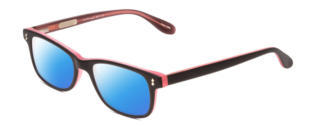 Profile View of Ernest Hemingway H4617 Designer Polarized Sunglasses with Custom Cut Blue Mirror Lenses in Matte Black Pink Unisex Cateye Full Rim Acetate 56 mm