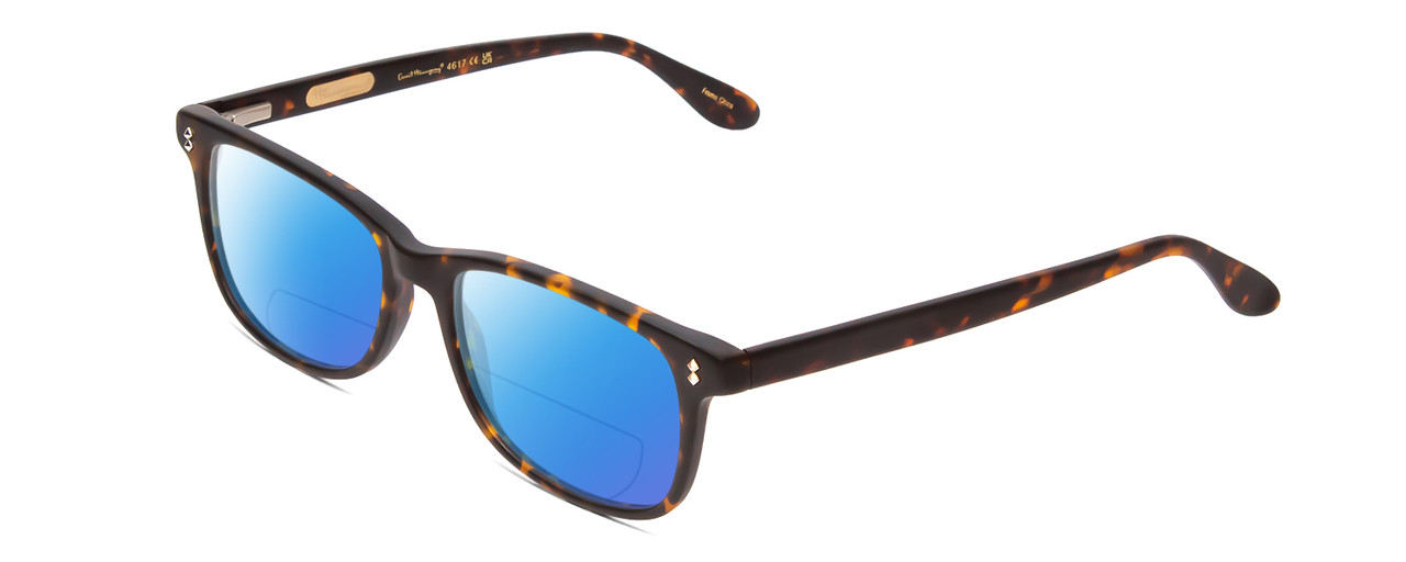 Profile View of Ernest Hemingway H4617 Designer Polarized Reading Sunglasses with Custom Cut Powered Blue Mirror Lenses in Matte Tortoise Havana Brown Gold Unisex Cateye Full Rim Acetate 56 mm