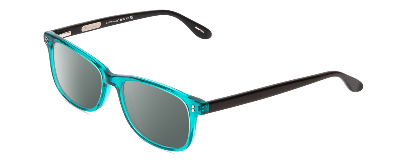 Profile View of Ernest Hemingway H4617 Designer Polarized Sunglasses with Custom Cut Smoke Grey Lenses in Shiny Teal Blue Black Unisex Cateye Full Rim Acetate 56 mm