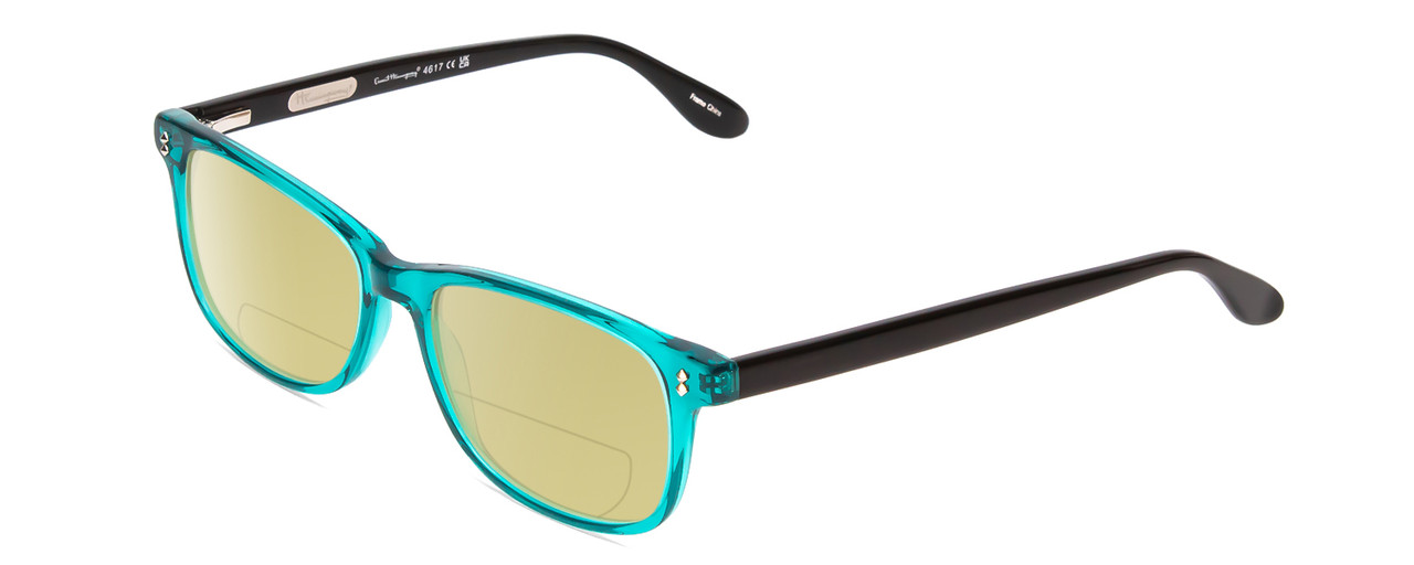 Profile View of Ernest Hemingway H4617 Designer Polarized Reading Sunglasses with Custom Cut Powered Sun Flower Yellow Lenses in Shiny Teal Blue Black Unisex Cateye Full Rim Acetate 56 mm