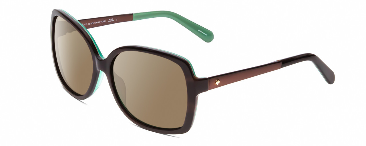 Profile View of Kate Spade DARILYNN Designer Polarized Sunglasses with Custom Cut Amber Brown Lenses in Brown Horn Marble Jade Green Ladies Oversized Full Rim Acetate 58 mm