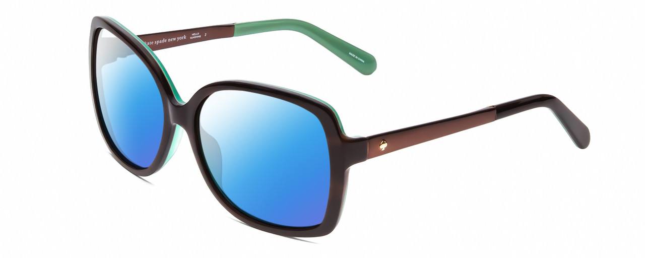 Profile View of Kate Spade DARILYNN Designer Polarized Sunglasses with Custom Cut Blue Mirror Lenses in Brown Horn Marble Jade Green Ladies Oversized Full Rim Acetate 58 mm