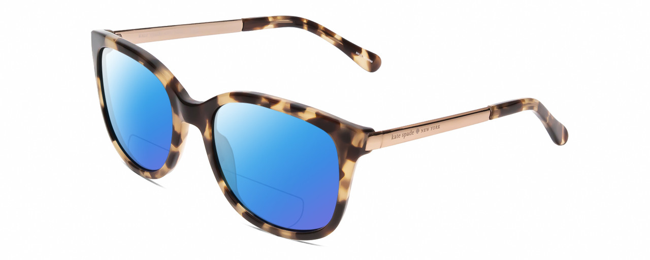 Profile View of Kate Spade GAYLA Designer Polarized Reading Sunglasses with Custom Cut Powered Blue Mirror Lenses in Camel Tortoise Havana Brown Ladies Cateye Full Rim Acetate 52 mm