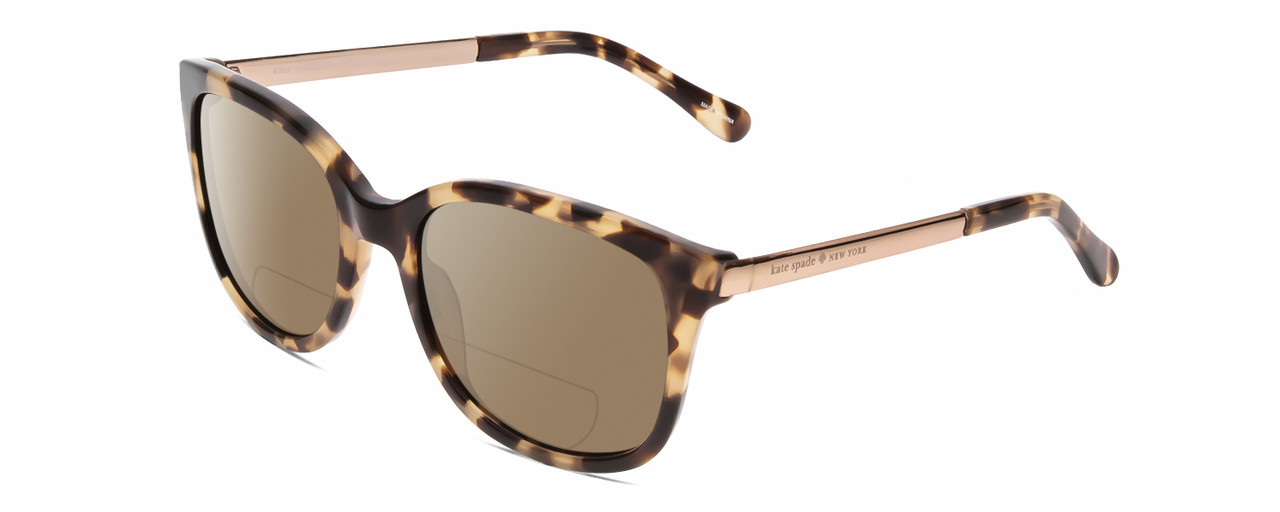 Profile View of Kate Spade GAYLA Designer Polarized Reading Sunglasses with Custom Cut Powered Amber Brown Lenses in Camel Tortoise Havana Brown Ladies Cateye Full Rim Acetate 52 mm