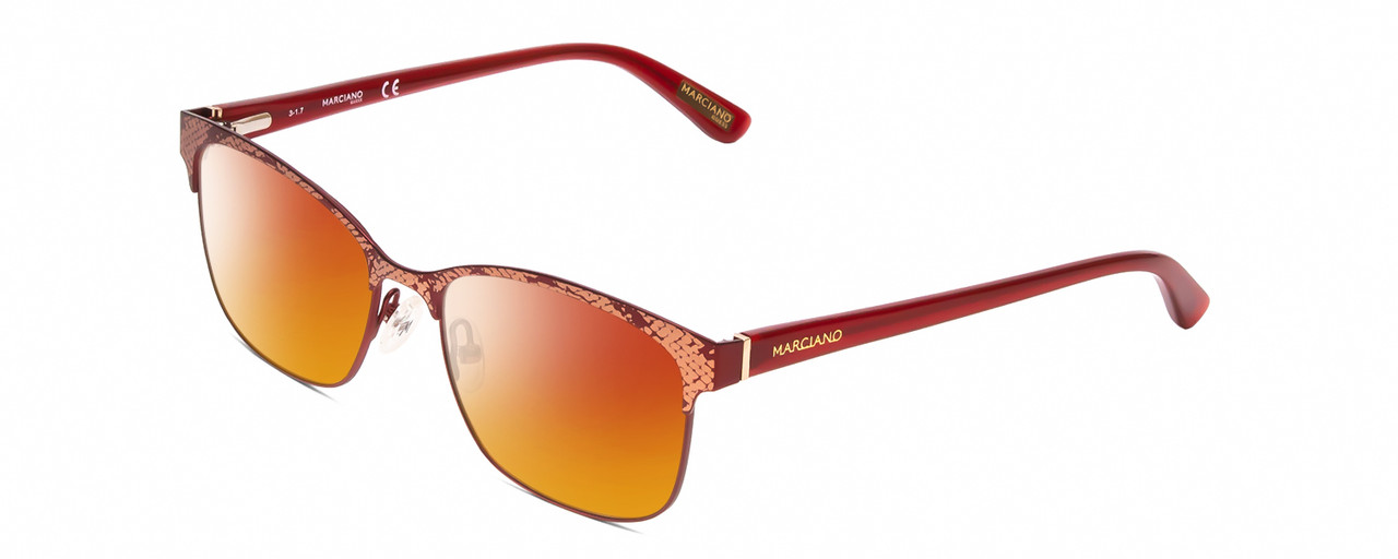 Profile View of Guess by Marciano GM0318 Designer Polarized Sunglasses with Custom Cut Red Mirror Lenses in Snakeskin Matte Wine Red Ladies Classic Full Rim Metal 52 mm