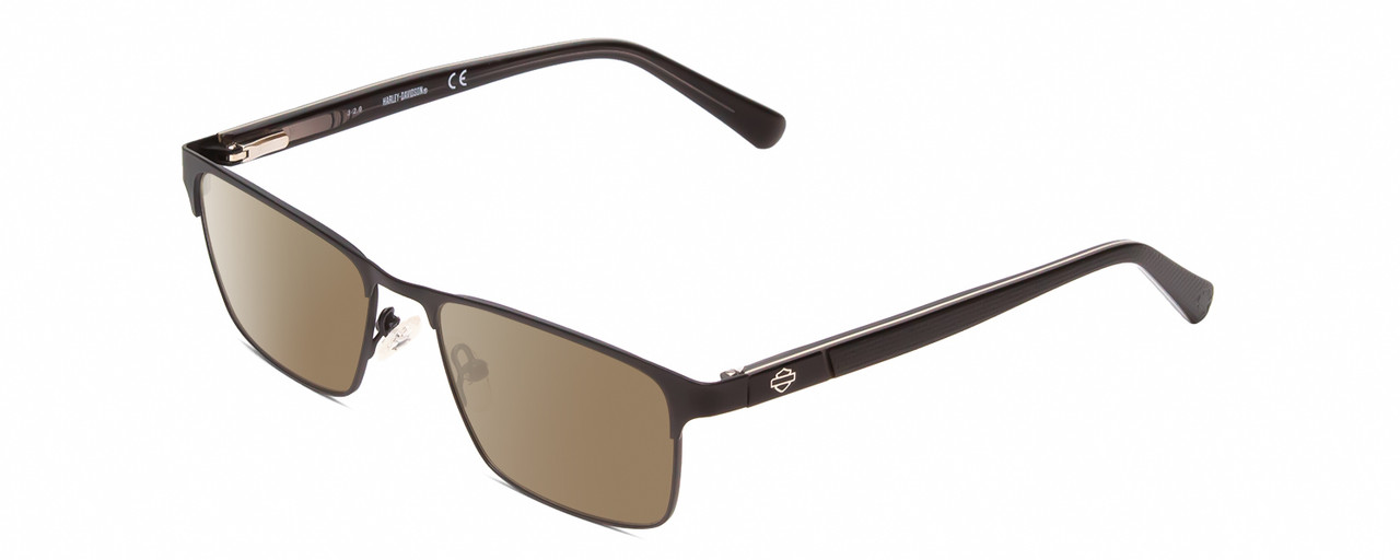 Profile View of Harley Davidson HD0132T Designer Polarized Sunglasses with Custom Cut Amber Brown Lenses in Matte Black Unisex Square Full Rim Metal 49 mm