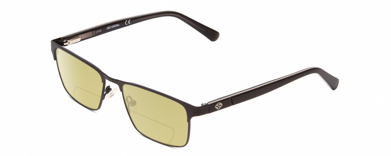 Profile View of Harley Davidson HD0132T Designer Polarized Reading Sunglasses with Custom Cut Powered Sun Flower Yellow Lenses in Matte Black Unisex Square Full Rim Metal 49 mm