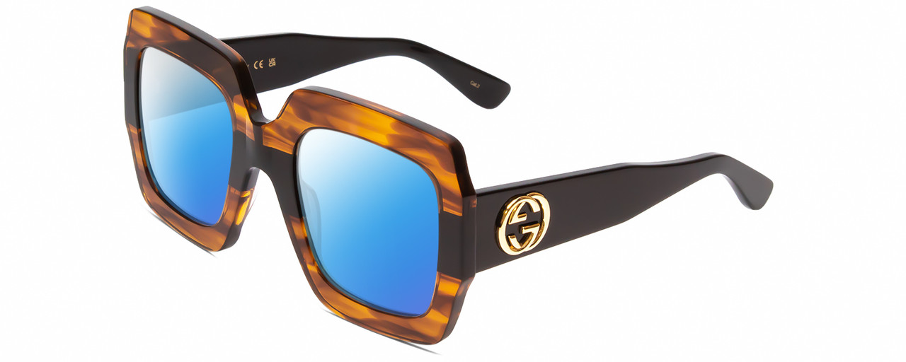 Gucci GG0178S Women Square Polarized Sunglasses in Transparent Havana/Black  54mm