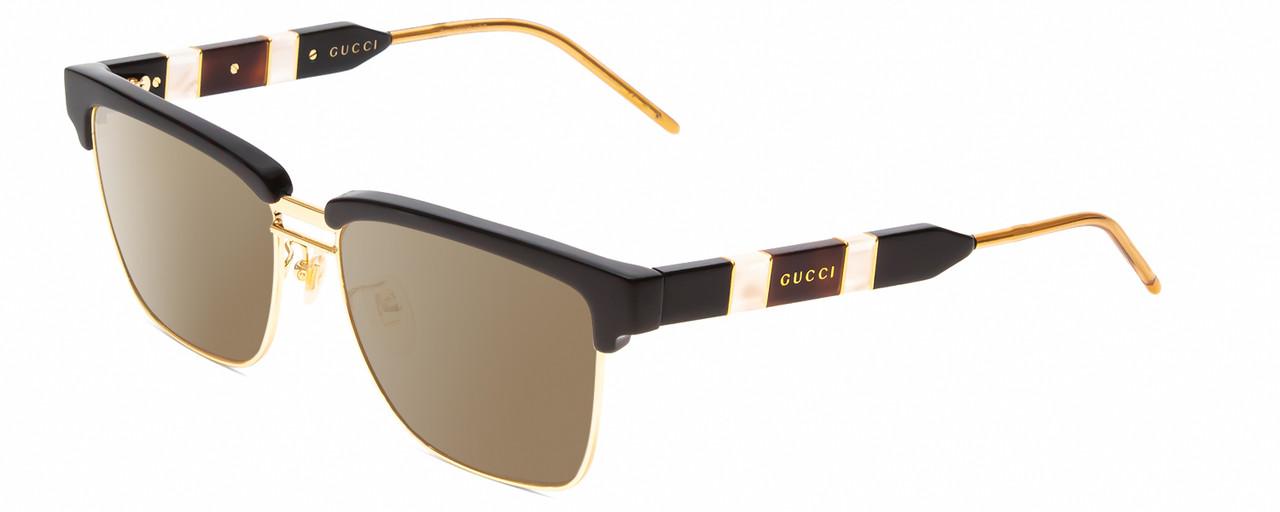 Profile View of Gucci GG0603S Designer Polarized Sunglasses with Custom Cut Amber Brown Lenses in Black/Gold Unisex Cateye Semi-Rimless Metal 56 mm