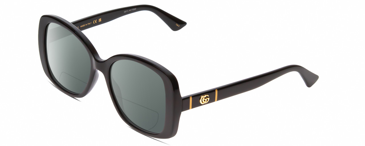 Profile View of Gucci GG0762S Designer Polarized Reading Sunglasses with Custom Cut Powered Smoke Grey Lenses in Black Ladies Oversized Full Rim Acetate 56 mm