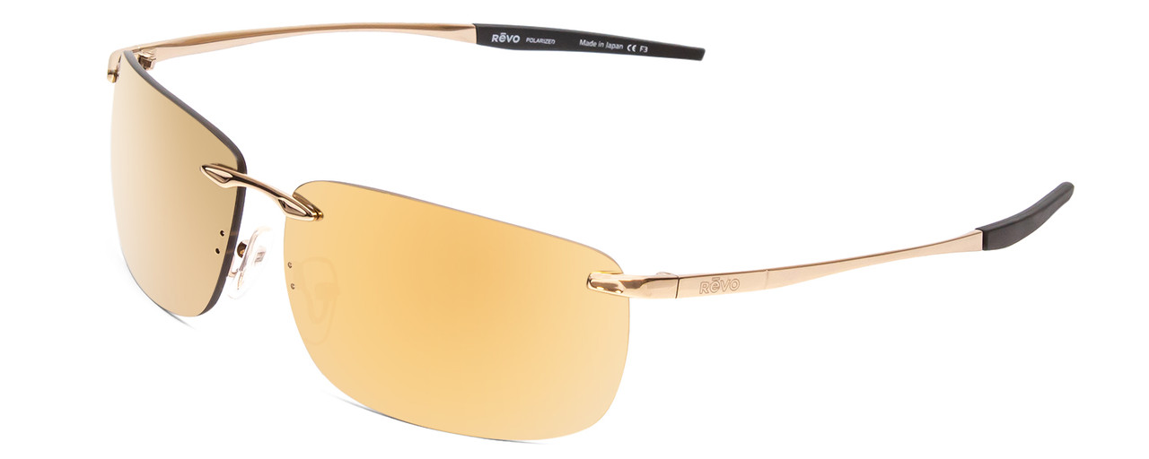 Profile View of REVO Descend Z Unisex Oval Rimless Sunglasses in Gold/Champagne Gold Yellow 64mm