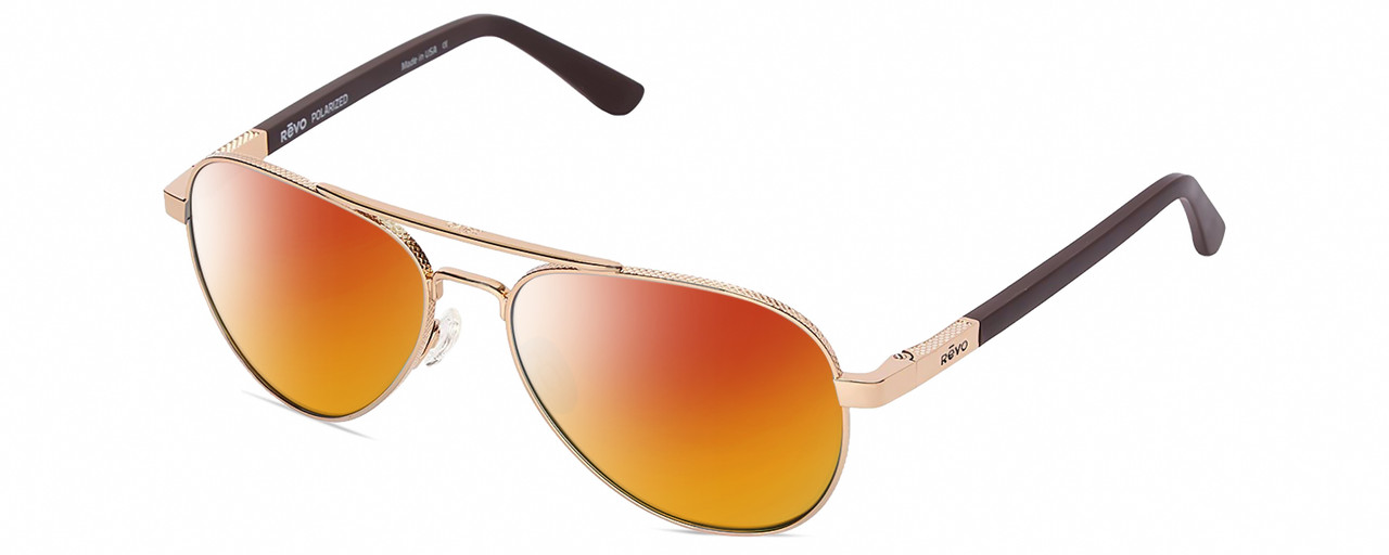 Profile View of REVO Raconteur Designer Polarized Sunglasses with Custom Cut Red Mirror Lenses in Gold Unisex Pilot Full Rim Metal 58 mm