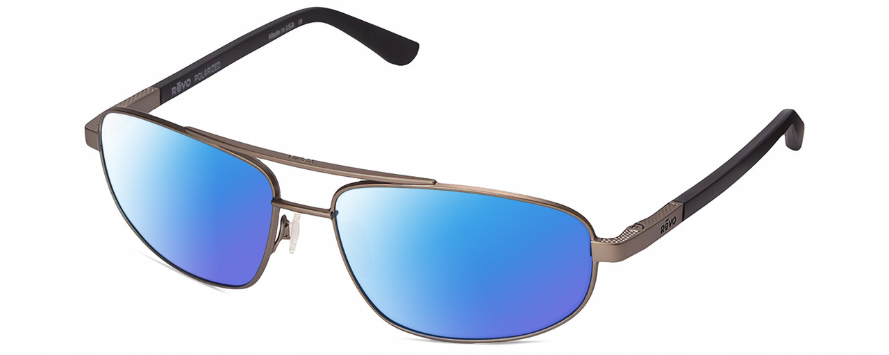 Profile View of REVO Nash Designer Polarized Sunglasses with Custom Cut Blue Mirror Lenses in Gunmetal Silver Unisex Oval Full Rim Metal 61 mm