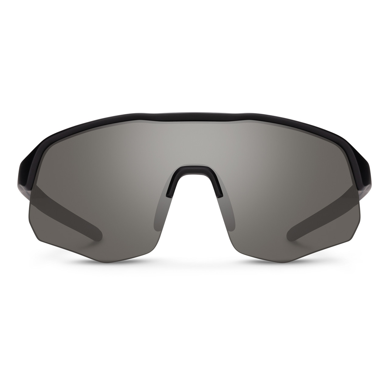 Front View of Suncloud Cadence Pit Viper Style Semi-Rimless Sport Shield Sunglasses in Matte Black with Polar Gray
