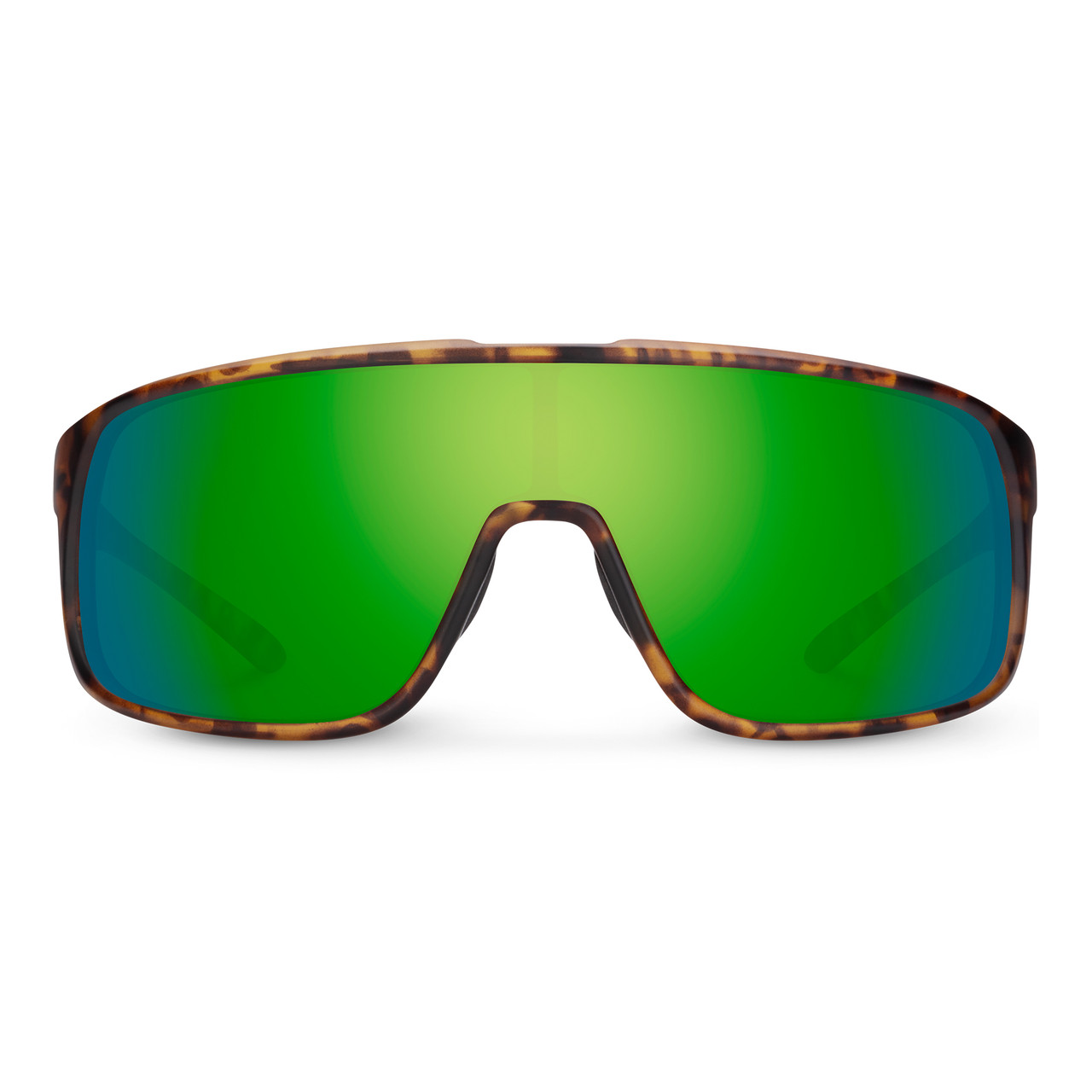 Front View of Suncloud Double Up Pit Viper Style Full Rim Sport Shield Sunglasses in Matte Tortoise with Polar Green Mirror