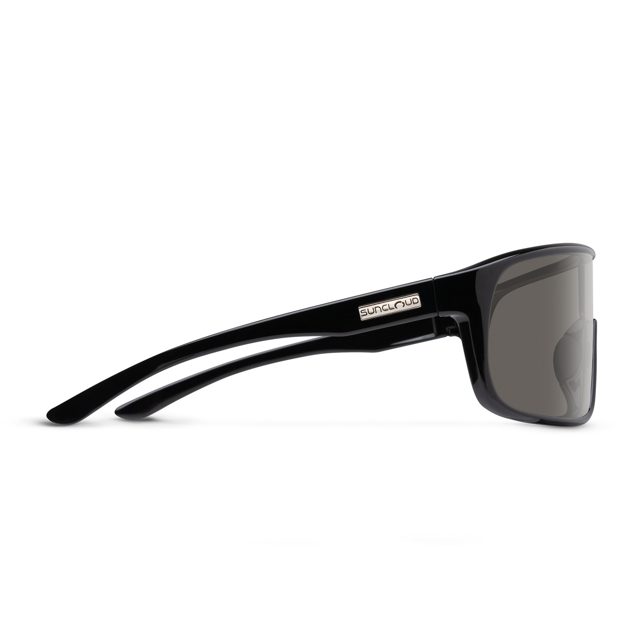 Side View of Suncloud Double Up Pit Viper Style Full Rim Sport Shield Sunglasses in Black with Polar Gray