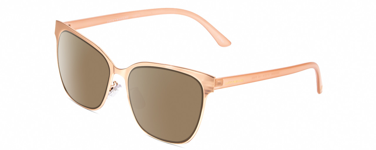 Profile View of Lucky Brand Doheny Designer Polarized Sunglasses with Custom Cut Amber Brown Lenses in Gold Matte Pink Blush Ladies Cat Eye Full Rim Metal 57 mm