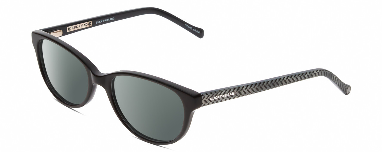 Profile View of Lucky Brand D701 Designer Polarized Sunglasses with Custom Cut Smoke Grey Lenses in Gloss Black Ladies Oval Full Rim Acetate 49 mm