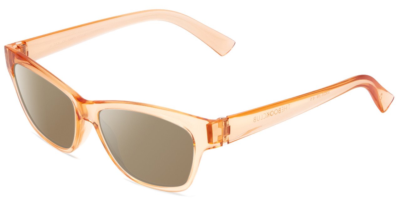 Profile View of Book Club Tail of Two Kitties Designer Polarized Sunglasses with Custom Cut Amber Brown Lenses in Sherbert Crystal Peach Orange Ladies Cat Eye Full Rim Acetate 53 mm