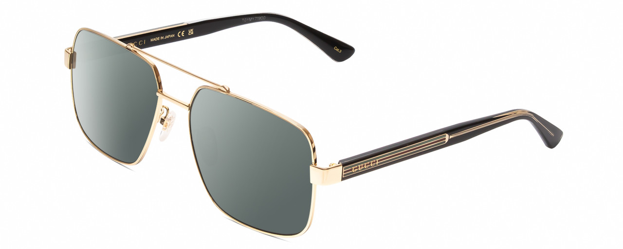 Profile View of GUCCI GG0529S Designer Polarized Sunglasses with Custom Cut Smoke Grey Lenses in Gold Black Crystal Unisex Pilot Full Rim Metal 60 mm