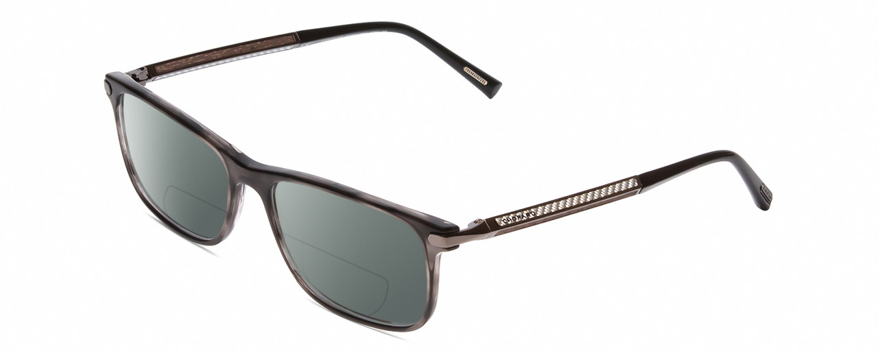 Profile View of Chopard VCH249 Designer Polarized Reading Sunglasses with Custom Cut Powered Smoke Grey Lenses in Gloss Black/Grey Crystal/Silver Unisex Panthos Full Rim Wood 55 mm