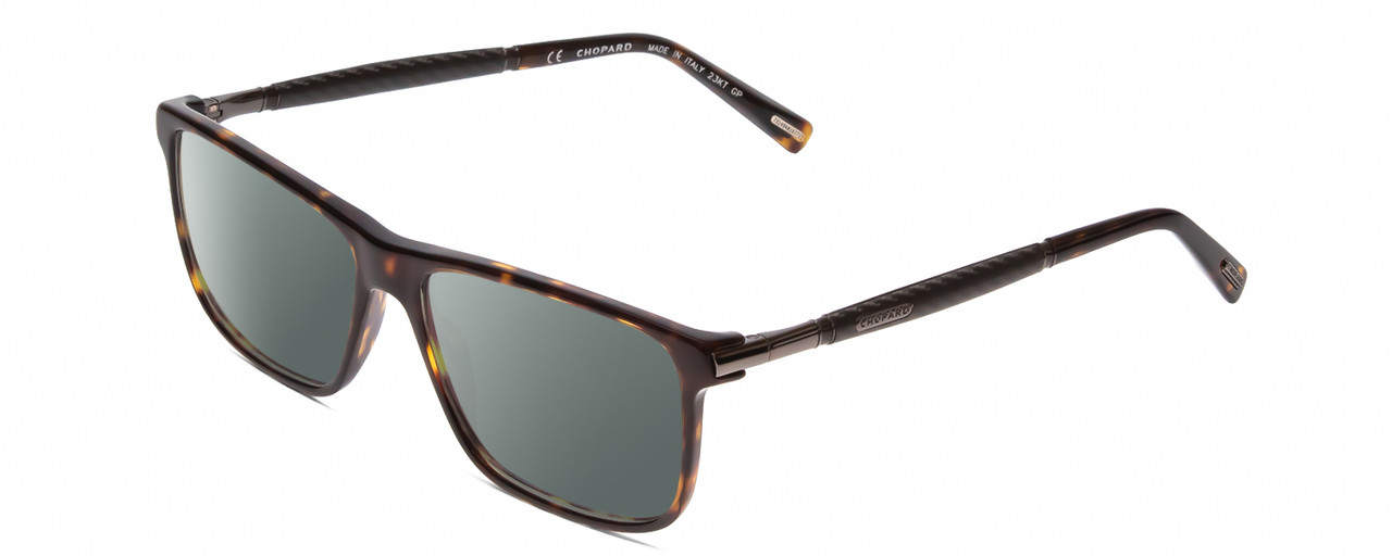 Profile View of Chopard VCH240 Designer Polarized Sunglasses with Custom Cut Smoke Grey Lenses in Brown Auburn Tortoise Havana/Grey Mens Rectangular Full Rim Metal 55 mm