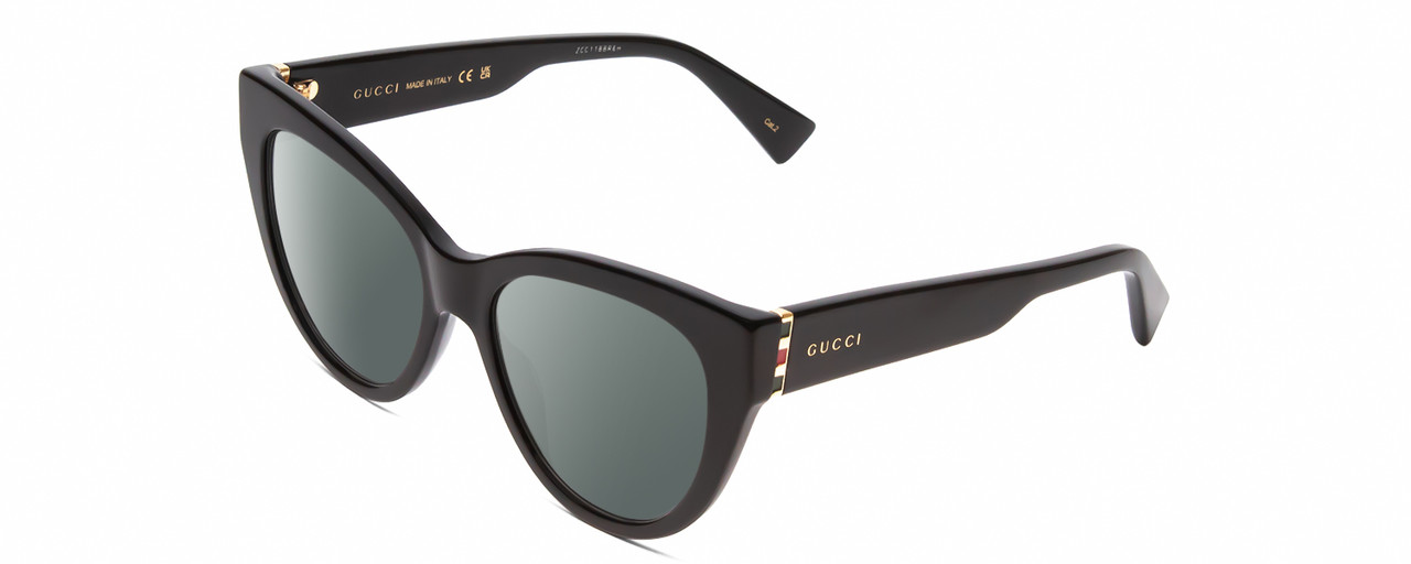 Profile View of GUCCI GG0460S Designer Polarized Sunglasses with Custom Cut Smoke Grey Lenses in Gloss Black/Gold Ladies Cat Eye Full Rim Acetate 53 mm