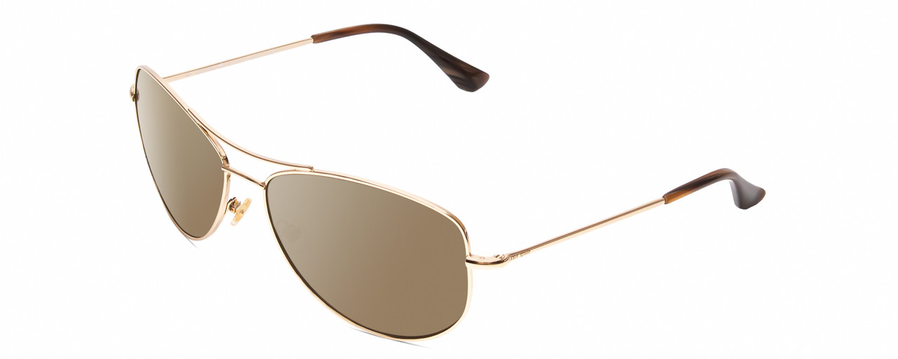 Profile View of KATE SPADE ALLY Designer Polarized Sunglasses with Custom Cut Amber Brown Lenses in Gold/Brown Stripe Ladies Pilot Full Rim Metal 60 mm