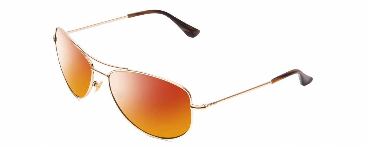 Profile View of KATE SPADE ALLY Designer Polarized Sunglasses with Custom Cut Red Mirror Lenses in Gold/Brown Stripe Ladies Pilot Full Rim Metal 60 mm