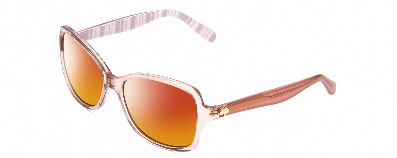 Profile View of KATE SPADE AYLEEN Designer Polarized Sunglasses with Custom Cut Red Mirror Lenses in Pink Crystal/White Ladies Panthos Full Rim Acetate 56 mm