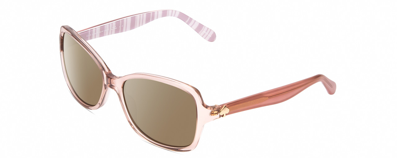 Profile View of KATE SPADE AYLEEN Designer Polarized Sunglasses with Custom Cut Amber Brown Lenses in Pink Crystal/White Ladies Panthos Full Rim Acetate 56 mm