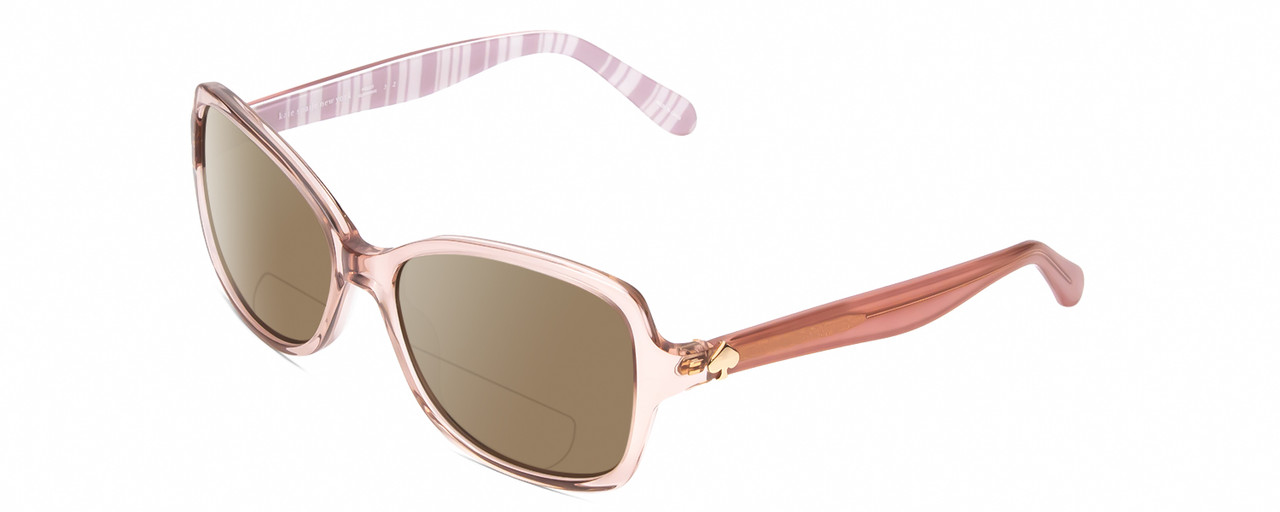Profile View of KATE SPADE AYLEEN Designer Polarized Reading Sunglasses with Custom Cut Powered Amber Brown Lenses in Pink Crystal/White Ladies Panthos Full Rim Acetate 56 mm
