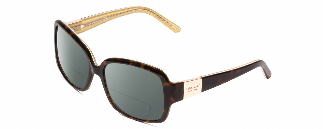 Profile View of KATE SPADE LULU Designer Polarized Reading Sunglasses with Custom Cut Powered Smoke Grey Lenses in Trortoise Havana/Off-White/Gold Sparkles Ladies Panthos Full Rim Acetate 55 mm