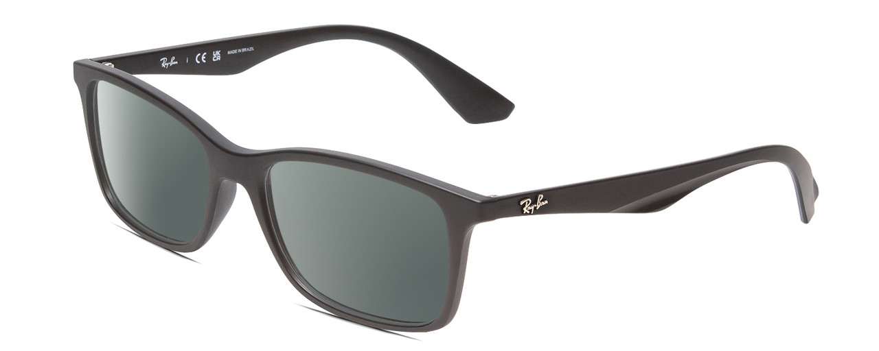 Profile View of Ray-Ban RX7047 Designer Polarized Sunglasses with Custom Cut Smoke Grey Lenses in Matte Black Unisex Cat Eye Full Rim Acetate 54 mm