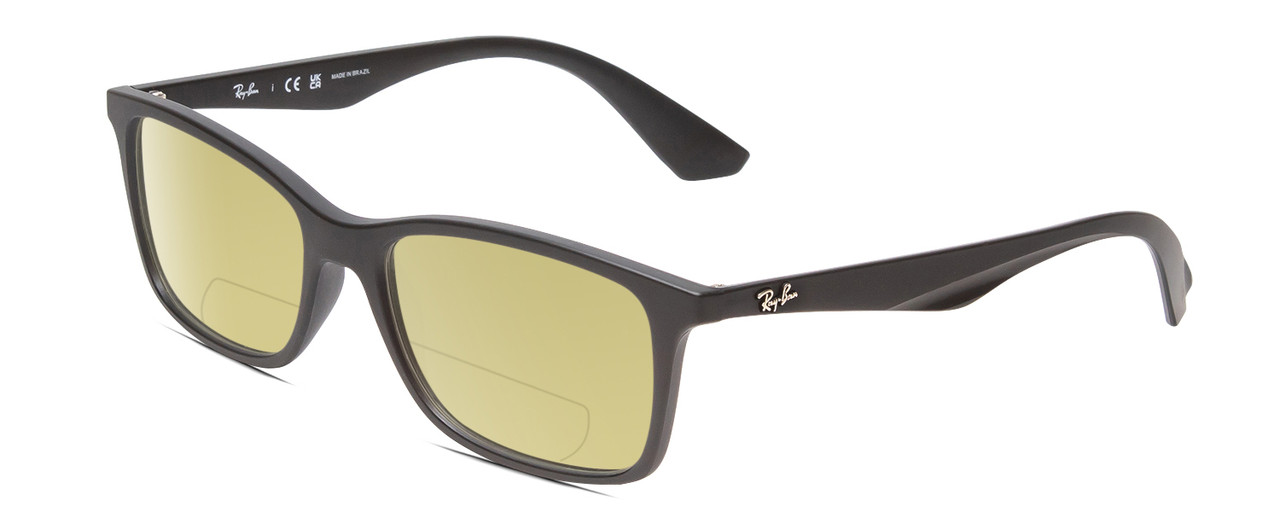 Profile View of Ray-Ban RX7047 Designer Polarized Reading Sunglasses with Custom Cut Powered Sun Flower Yellow Lenses in Matte Black Unisex Cat Eye Full Rim Acetate 54 mm