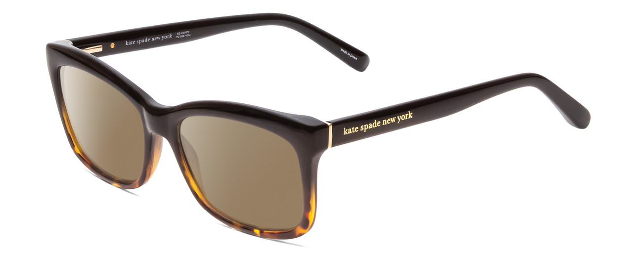 Profile View of Kate Spade DOLLIE Designer Polarized Sunglasses with Custom Cut Amber Brown Lenses in Black Amber Tortoise Havana Ladies Cat Eye Full Rim Acetate 53 mm