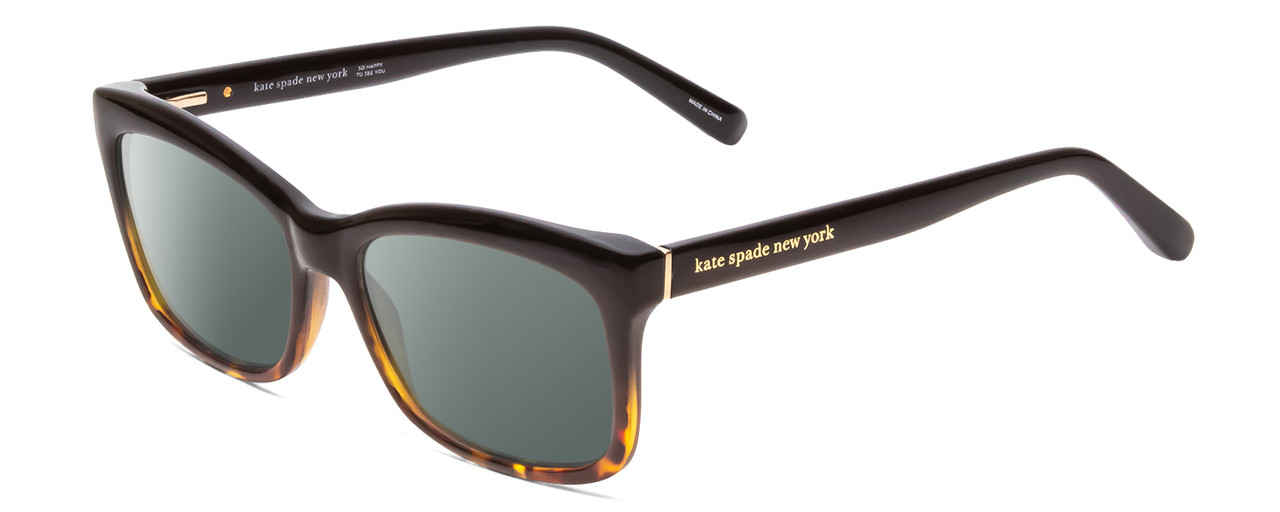 Profile View of Kate Spade DOLLIE Designer Polarized Sunglasses with Custom Cut Smoke Grey Lenses in Black Amber Tortoise Havana Ladies Cat Eye Full Rim Acetate 53 mm